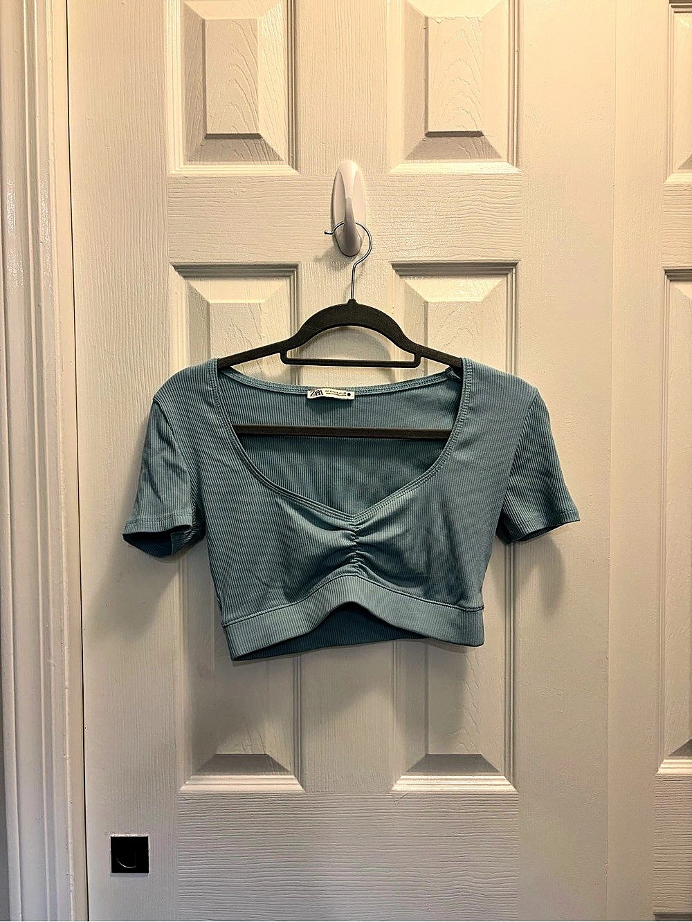 Zara Teal Short Sleeve Crop Top